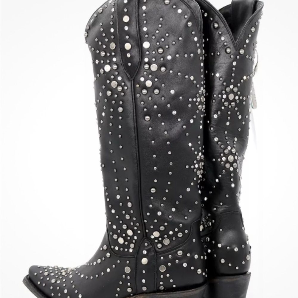 Black Heeled Boots with Studded Design